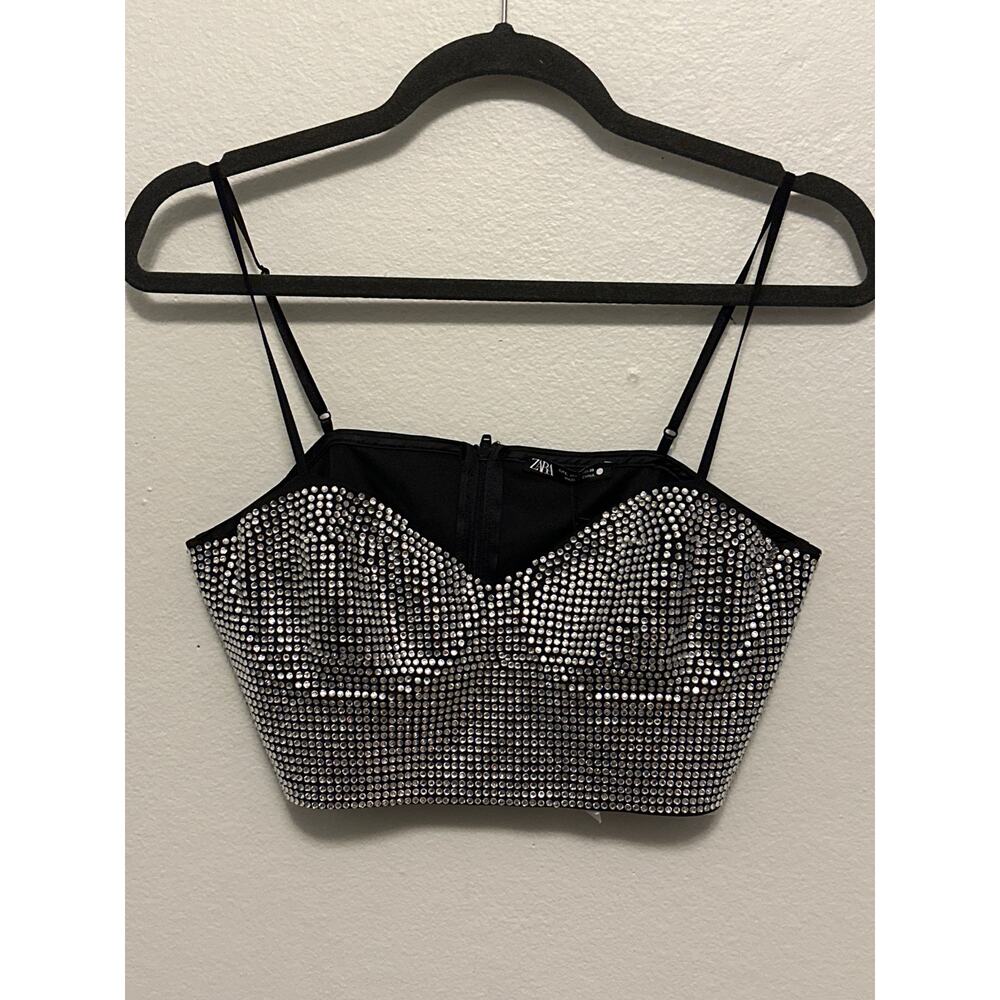 Zara Rhinestone Crop Top - Selena inspired Crystal Bustier Bralette - Large